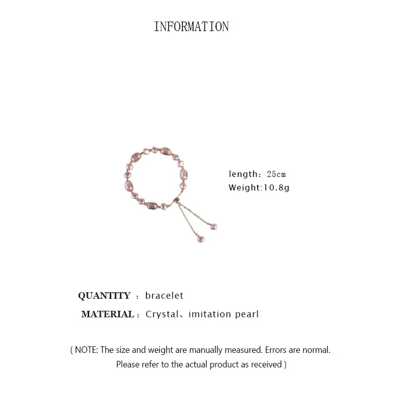 Elegant pink imitation pearl bracelet, exquisite purple crystal beads adjustable bracelet, women's wristband accessories image 2