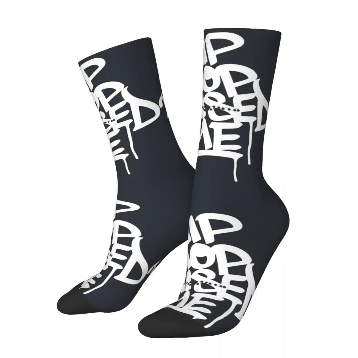 Hip Hop Raised Me White Spray Paint Men's Socks Retro rapper Street Style Novelty Seamless Crew Sock Printed official-website