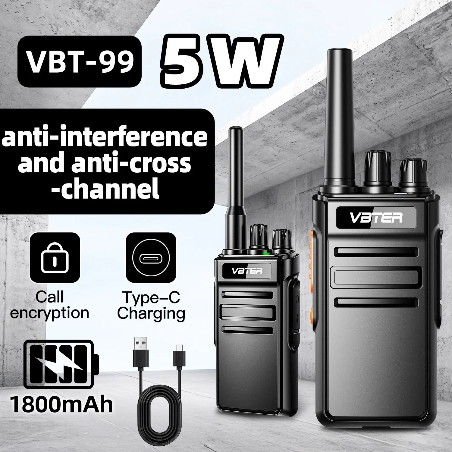 

Рация VBTER-99, дальнего действия, с быстрой зарядкой Type-C, для строительных площадок, автопутешествий и активного отдыха на природе