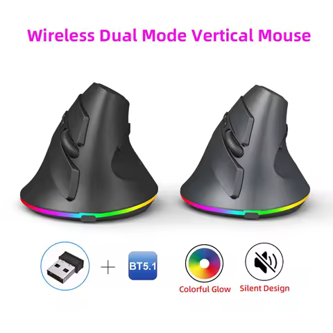 Dual Modes Wireless Mouse 2.4G USB Bluetooth 5.1 LED Battery Ergonomics Vertical Mouse With Backlight For Tablet PC Laptop
