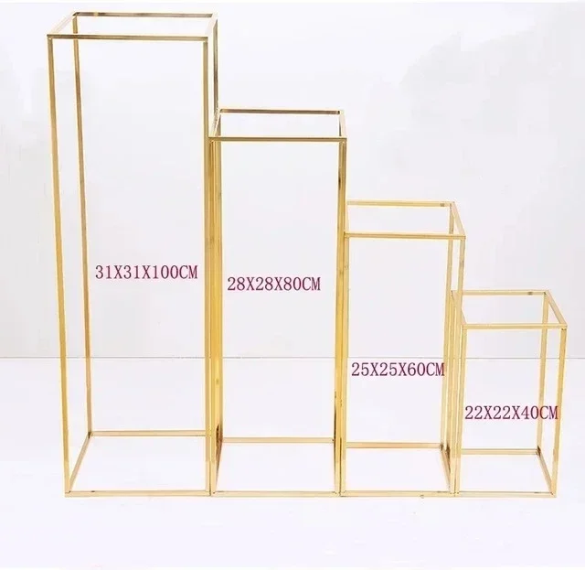 Gold-Plated Wedding Arch, Geometric Flower Stand, Home Decoration, Shiny Metal, Iron Rectangle, Square Frame Backdrop, 4 PCs/Lot