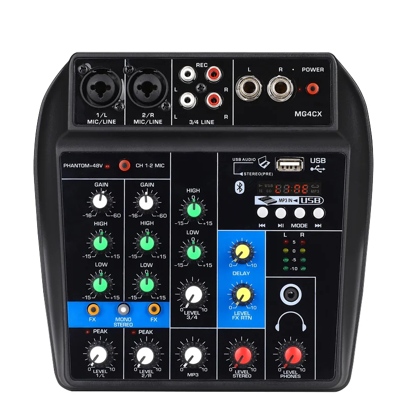 Professional 4-Channel USB Audio Interface with Video Mixer for DJ Karaoke Live Sound Card for APP & PC Users