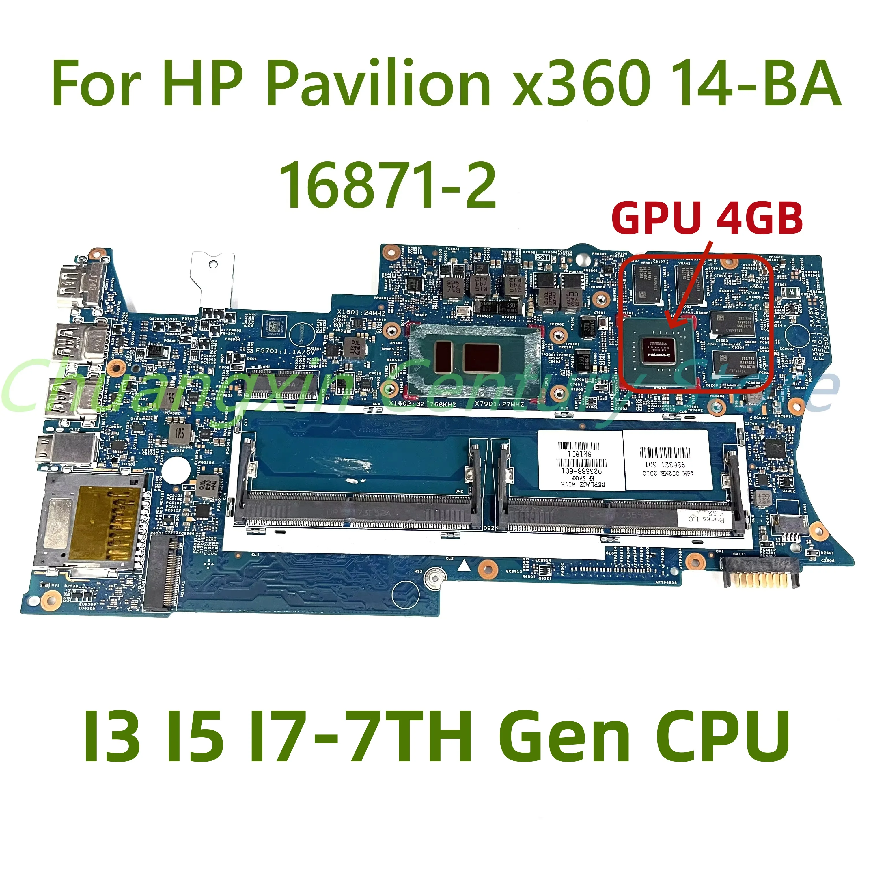 

For HP Pavilion x360 14-BA Laptop motherboard 16871-1/16871-2 with CPU: I3 I5 I7-7TH GPU: 4G 100% Tested Fully Work