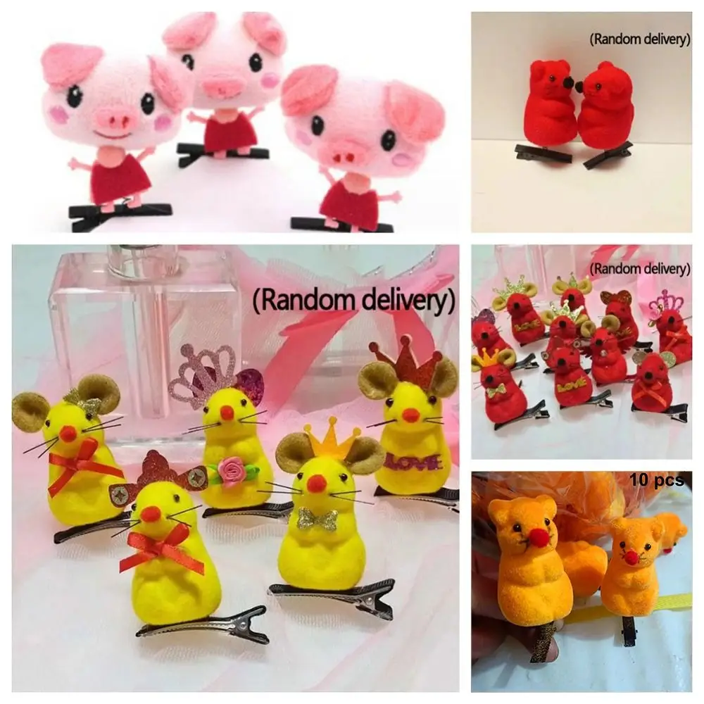 10pcs Little Yellow Duck 3D Spring Duckbill Clip Kawaii Cartoon Bowknot Hairpin Cute Plush Animal Mouse Spring Hair Hooks