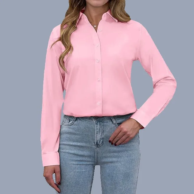 Lockerer, faionable Pure Color Collar Damen irt Ele Casual Sle Long Sve Polyestergewebe, beständig gegen Deformität...