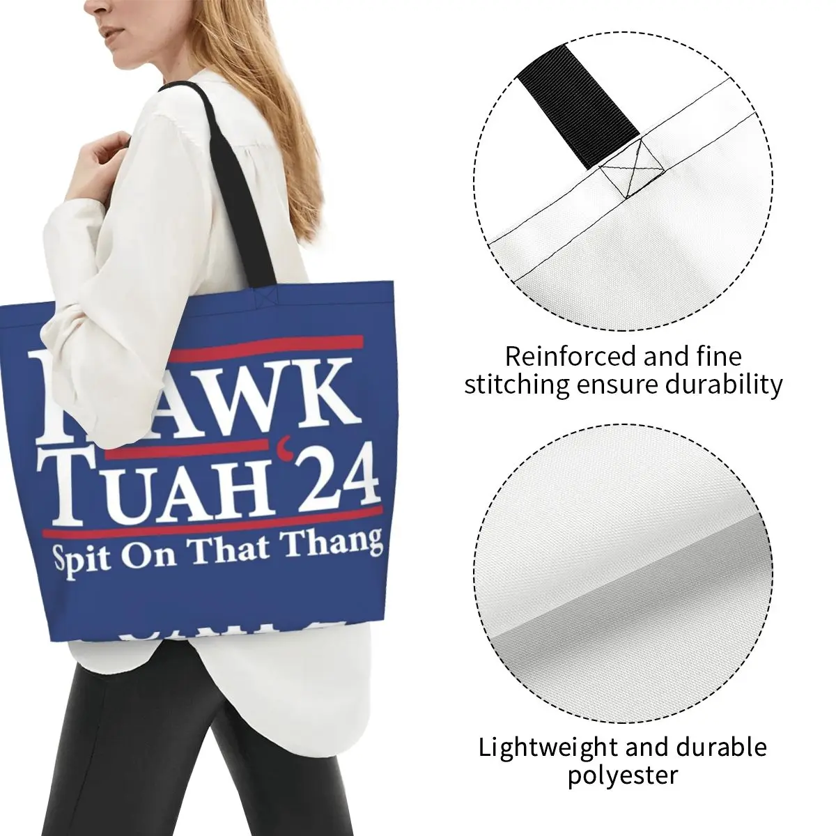 Street Unisex Hawk Tuah Spit On That Thang Funny Meme Accessories Shopping Bags Large Capacity Tote Bags Large