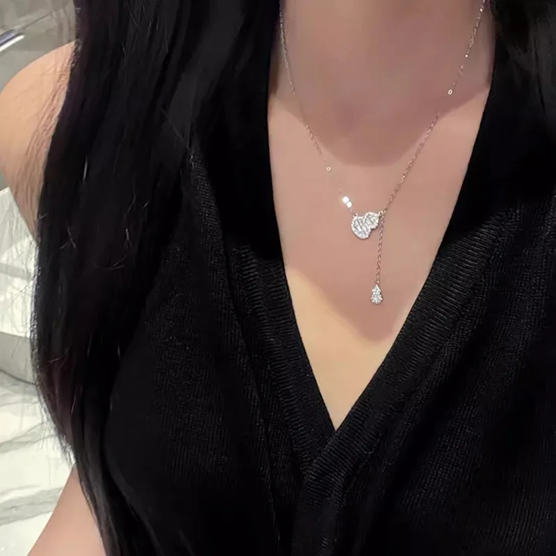 فاخر 925 فضة كريستال شرابة القرع سلسلة الترقوة قلادة قلادة للنساء حفل زفاف مجوهرات هدية طوق #3