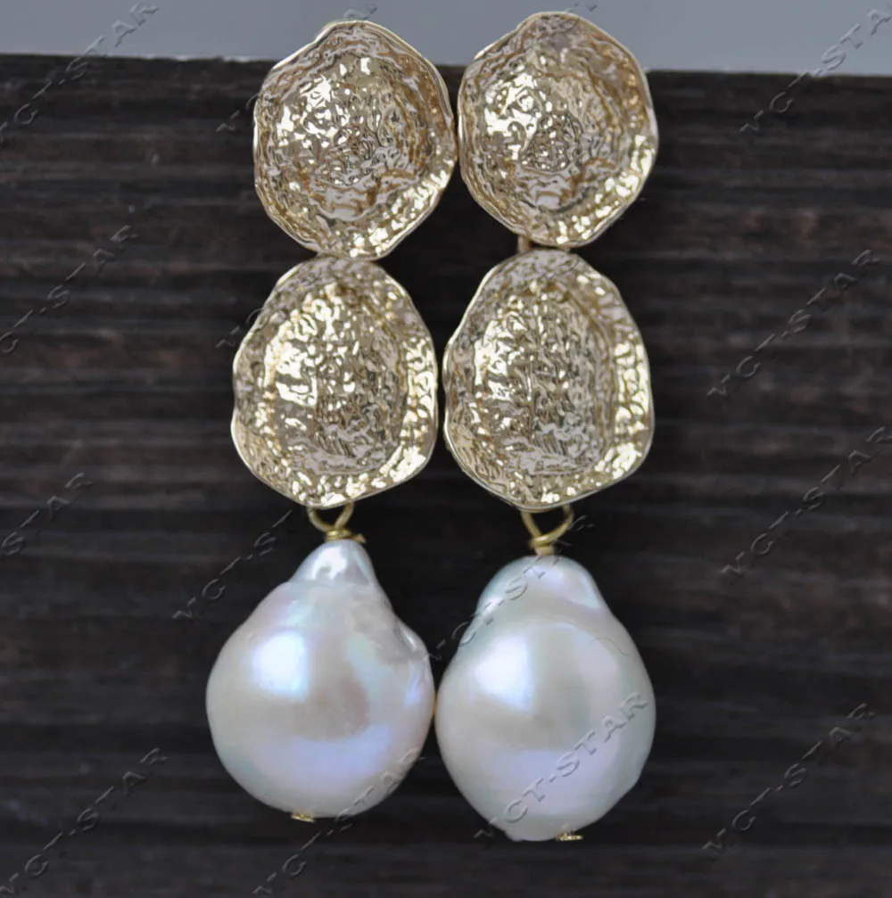 

Z13366 Ручная работа позолоченный двойной цветок 18 мм белый барокко капля Кеши жемчуг висячие серьги ювелирные изделия