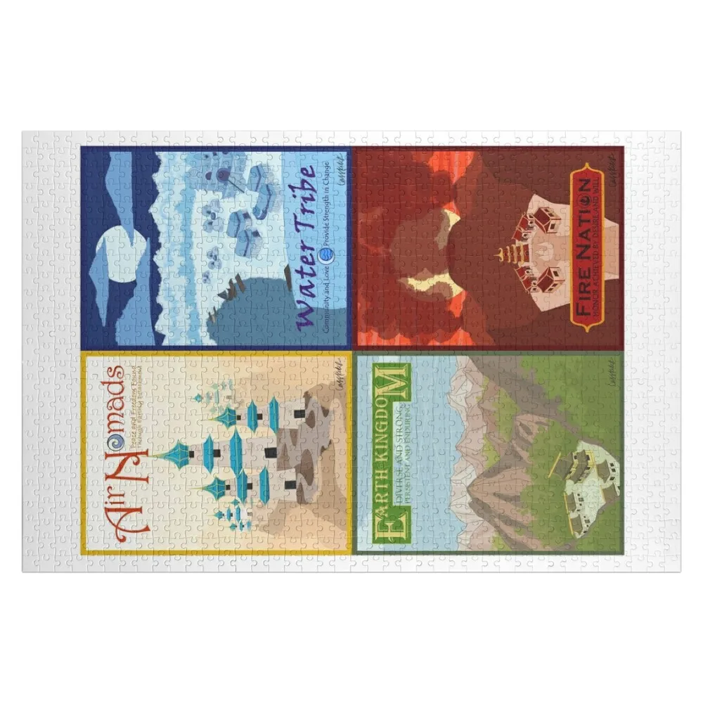 

Four Avatar Nations Travel Poster Jigsaw Puzzle Custom Name Wood Custom Wooden Gift Wood Name Personalized Gifts Puzzle