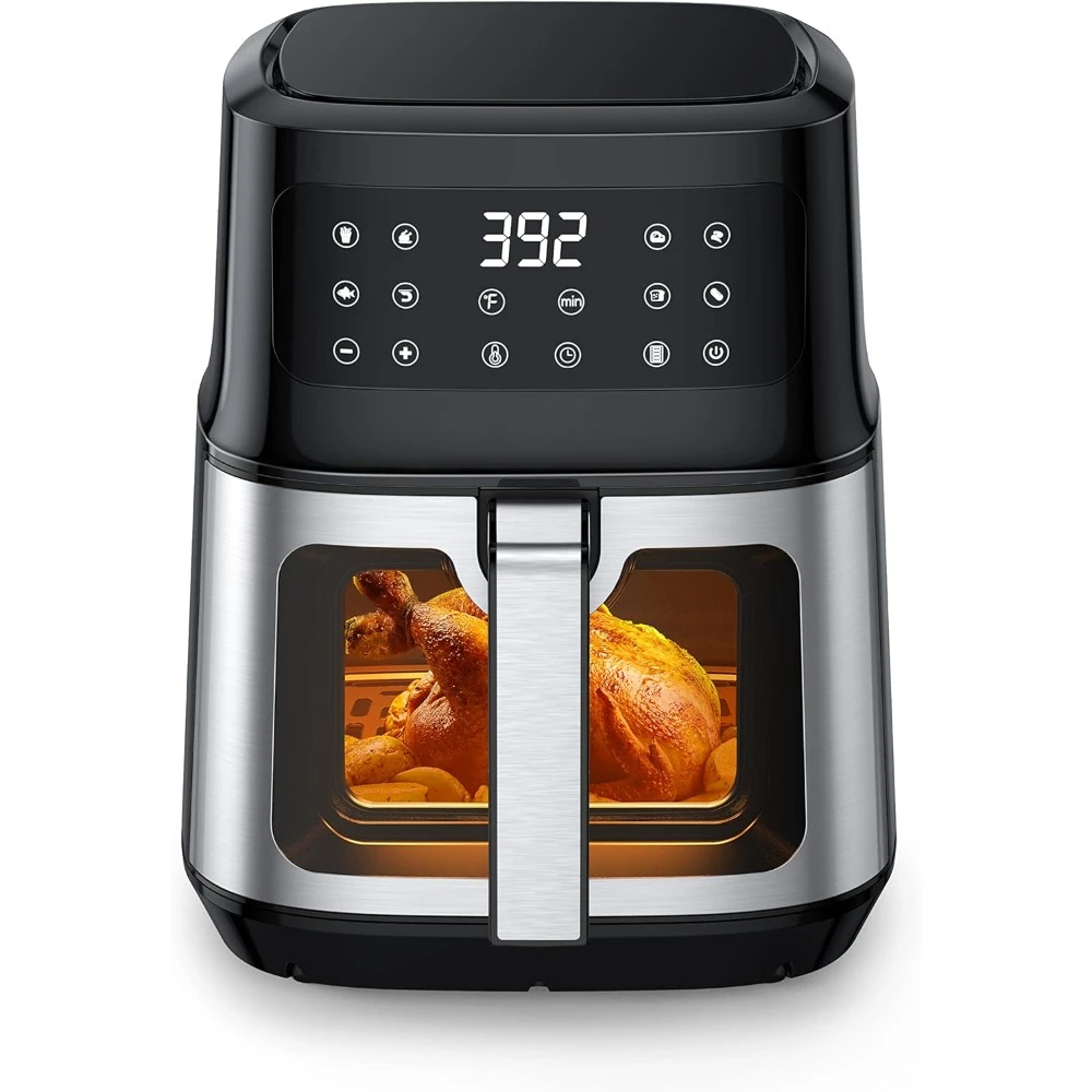 5.3 Quart with Viewing Window, 8-in-1 Toaster Oven Cooker with One Touch Control, Kitchen Appliance, Non-Stick & Dishwasher