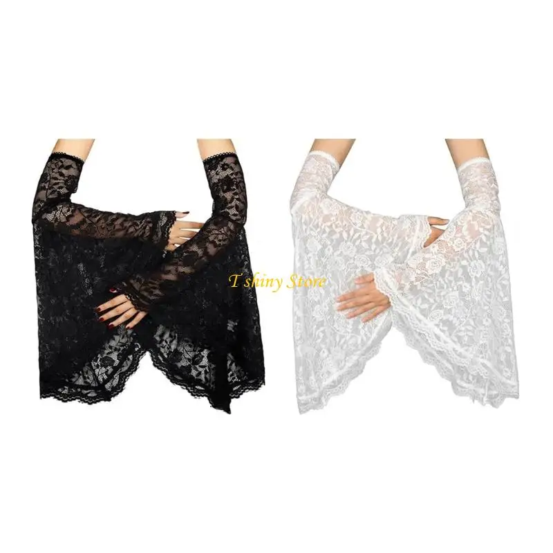 

N58f кружевные цветочные рукава рукавов Ведьма расклешенные манжеты перчатки дышащие ворум для маскарадов на Хэллоуин