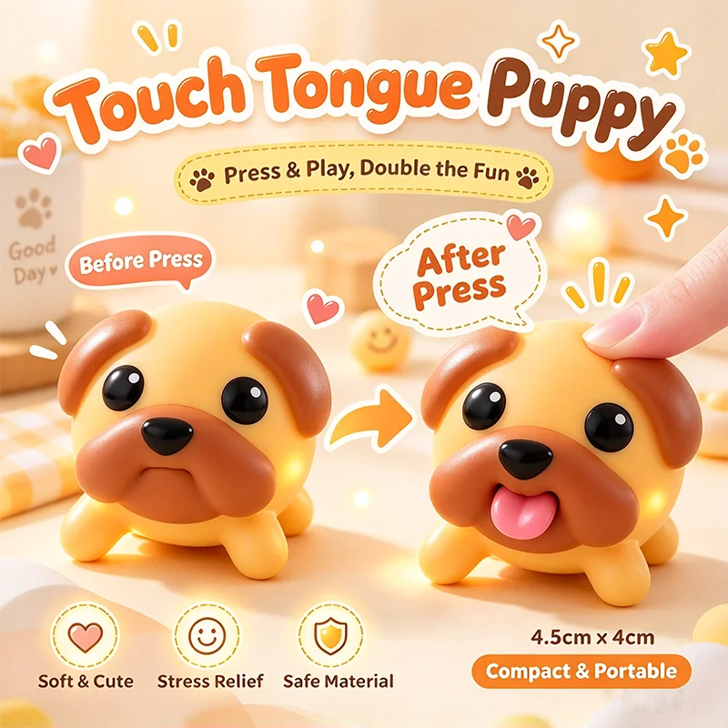 Cute Touch Tongue Puppy Squeeze Fidget Toy Maji Dog Pop Out Tongue Decompression Toy Stress Relief Toy Desktop Decoration Gifts