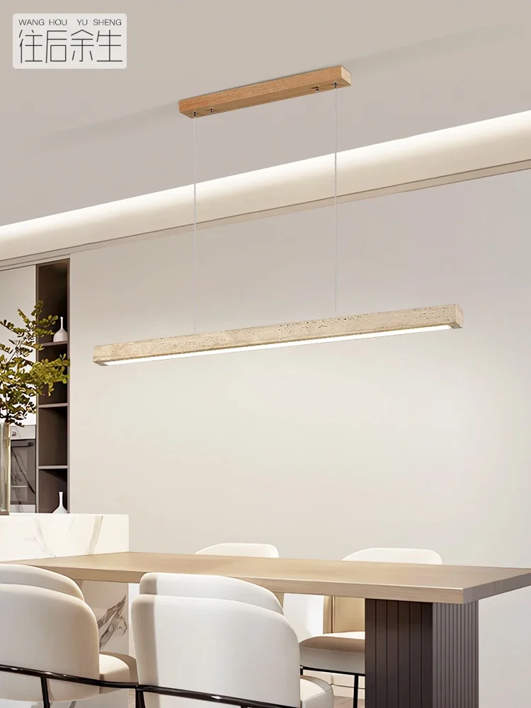 Pendant Lamp Stone Long Strip Chandelier One Line Downlight Restaurant Living Room Office Study Table Light Fixture Wood