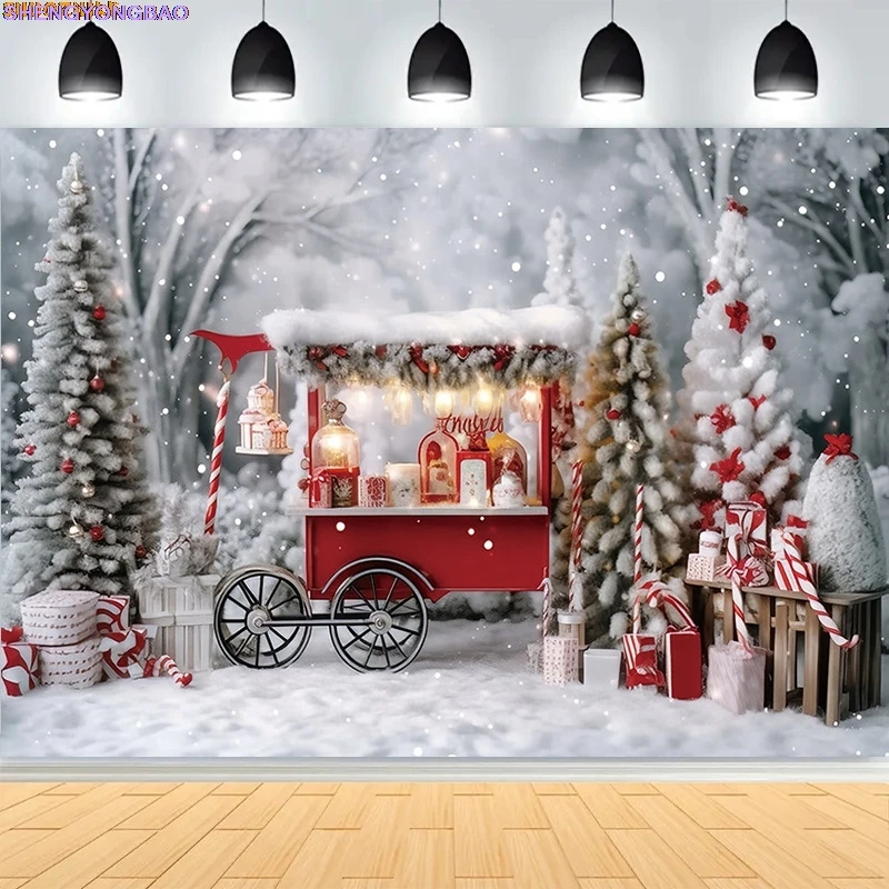 

Christmas Day Wreath Family New Year Party Photography Backdrops Prop Window Living Room Xmas Tree Gift Snow Background BV-17