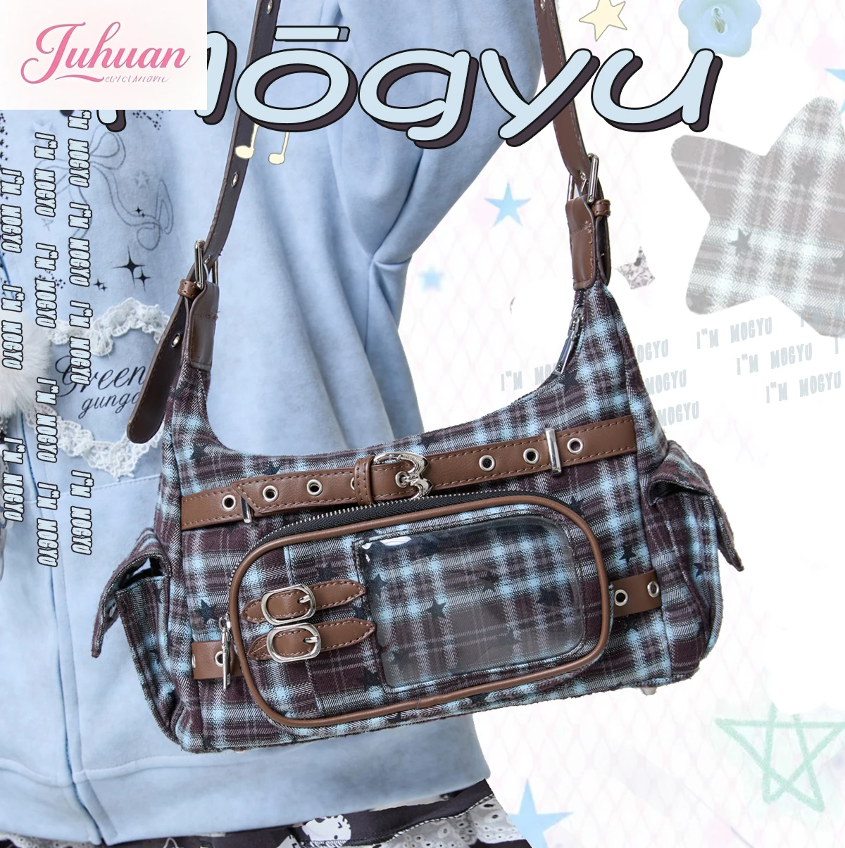 Original Plaid Tweed Large Capacity Lat Bag Daily Two-dimensional Comic Exhibition Star Chasing One-shoulder Crossbody Bags Girl