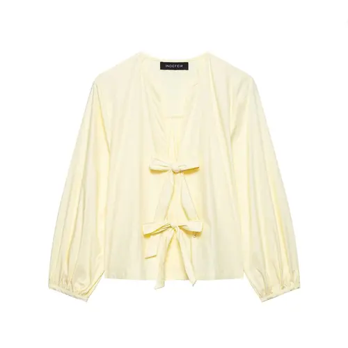 Imagen 2 del producto Zevity nueva moda mujer decoración de lazo estampado a rayas blusa suelta mujer camisa de manga larga Chic Chemise Blusas Tops LS9312