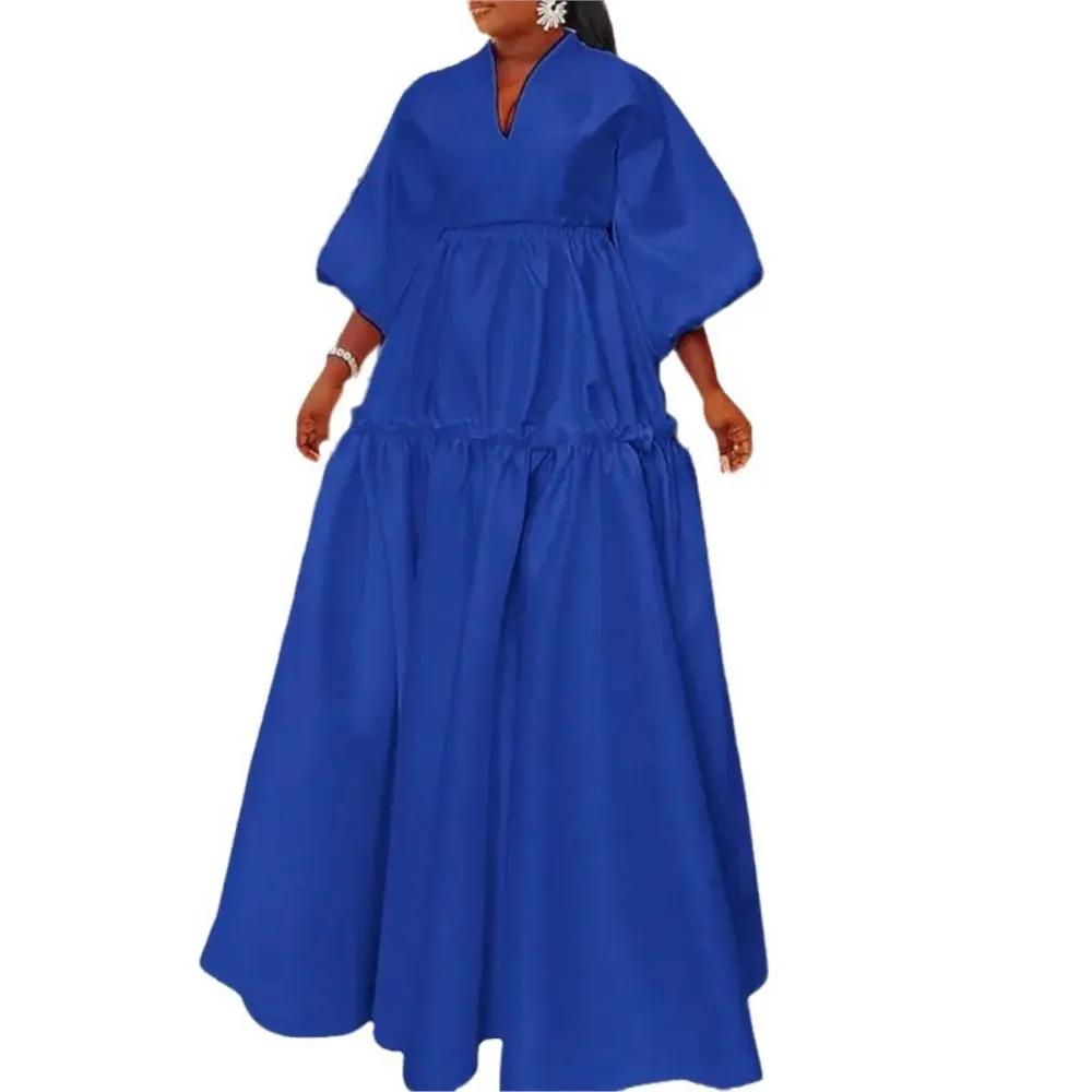 Vestido largo Falbala de Color liso Simple a la moda para mujer nueva primavera verano vestidos largos informales sueltos de cintura alta