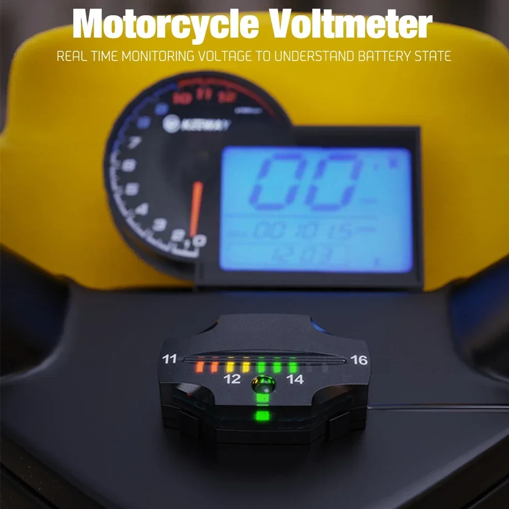 Motorcycle Electric Voltage Meter Volt Tester LED Tricolor Indicator Light Digital Panel Voltmeter 12V-24V Waterproof Universal