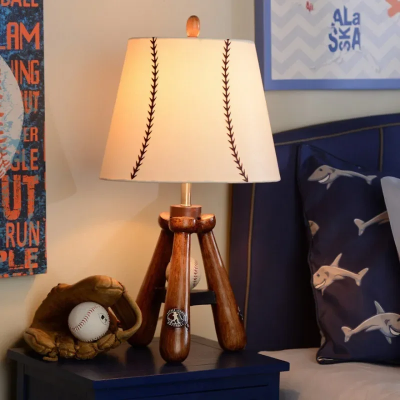 American Retro Baseball Theme Floor Lamps Bedroom Beside Light Kids Room Decoration Led Lighting Walnut Pattern Light Fixture