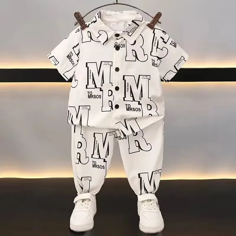 Kids Boys Summer Set New Baby Fashionable and Cool Clothes Children\'s Short sleeved Shirt and Pants 2-piece Set