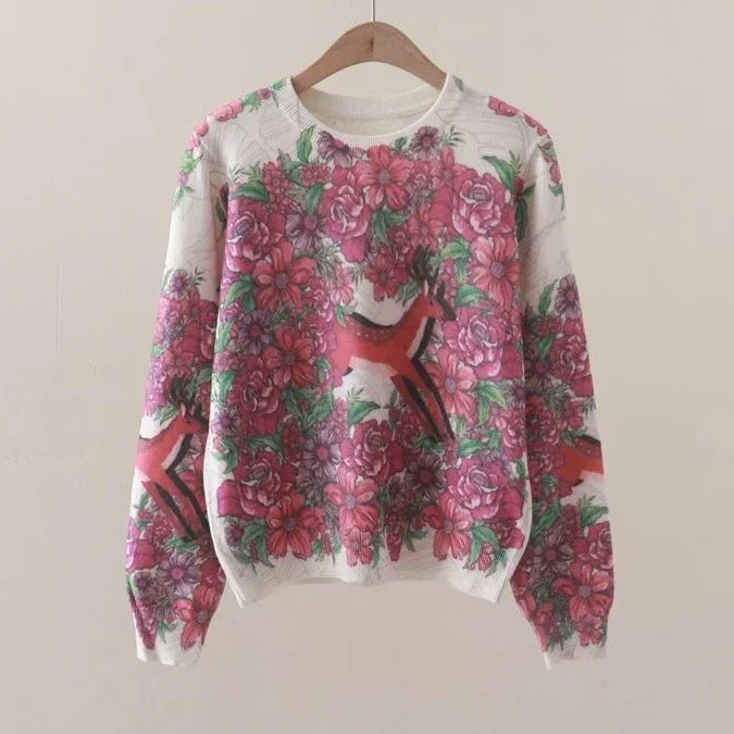 

rose sweaters women flower pullovers lady knitted tops