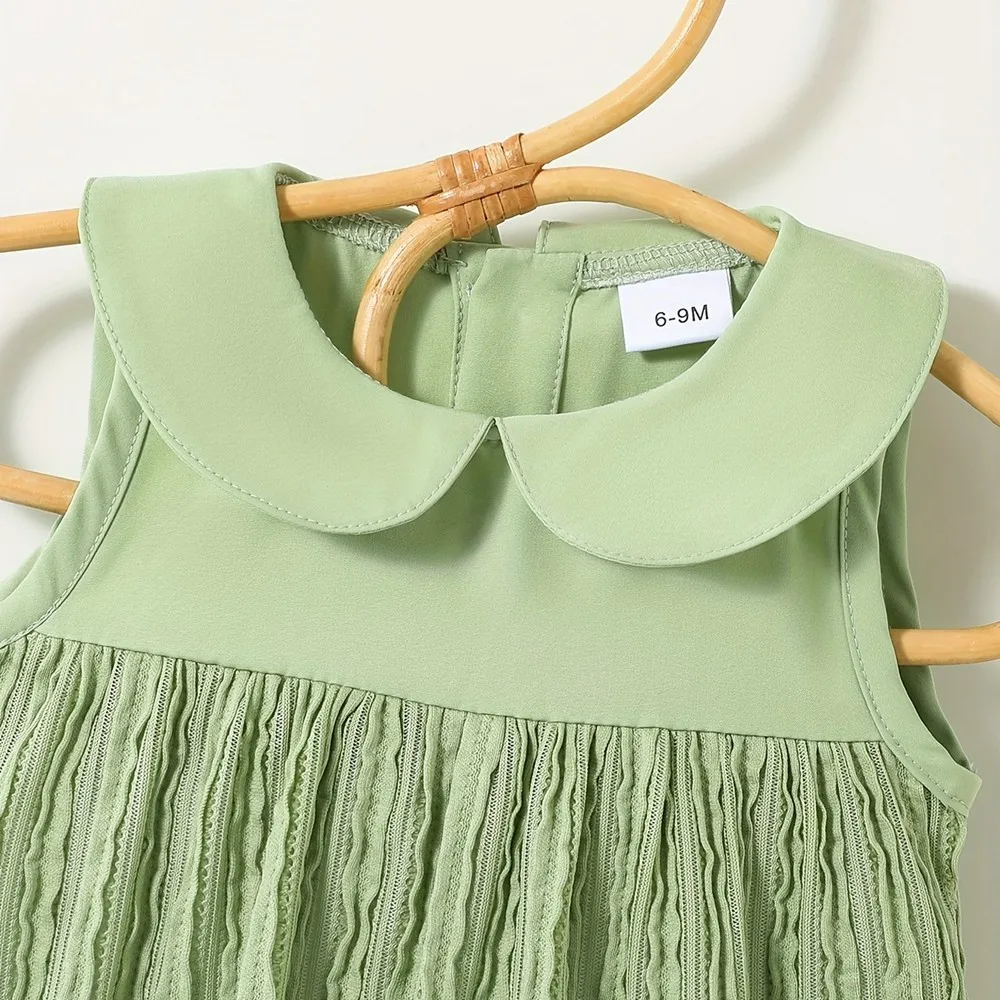 0-3 Years Baby Girl Green Dress Cute Doll Collar Sleeveless Dress Fashion Pastorale Style Dress Summer Toddler Girl Clothing