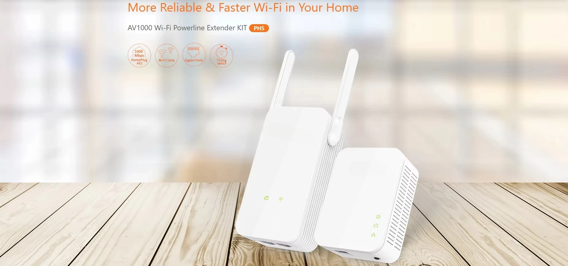 Kit Adaptor Powerline WiFi PH5 AV1000 dengan Port Gigabit Penguat Saluran Listrik Wi-Fi, Broadband/WiFi Extender Plug and Play