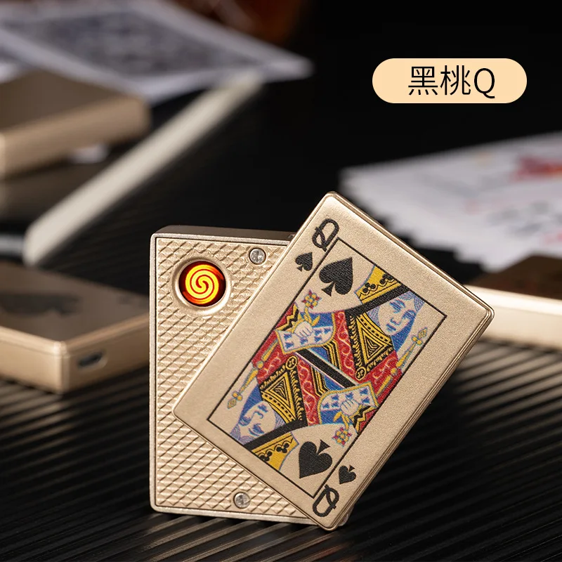 USB rechargeable poker lighter creative personality Cigar Lighter Strong Fire Power Unusual Cigarettes Pocket Lighters Men Gift