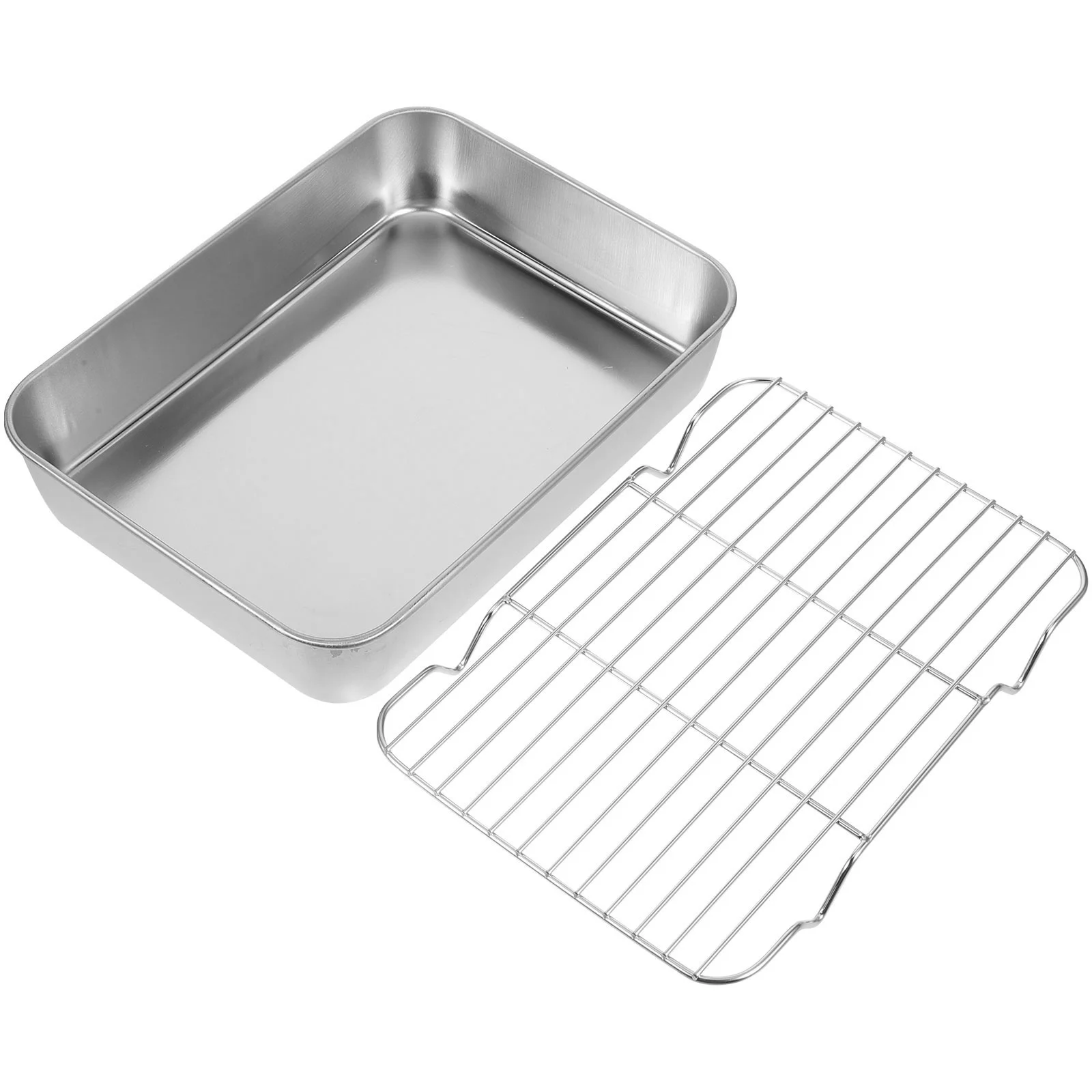 

Grill Pan with Grid Food Serving Plate Restaurant Baking Tray Oven Rack for Barbecue