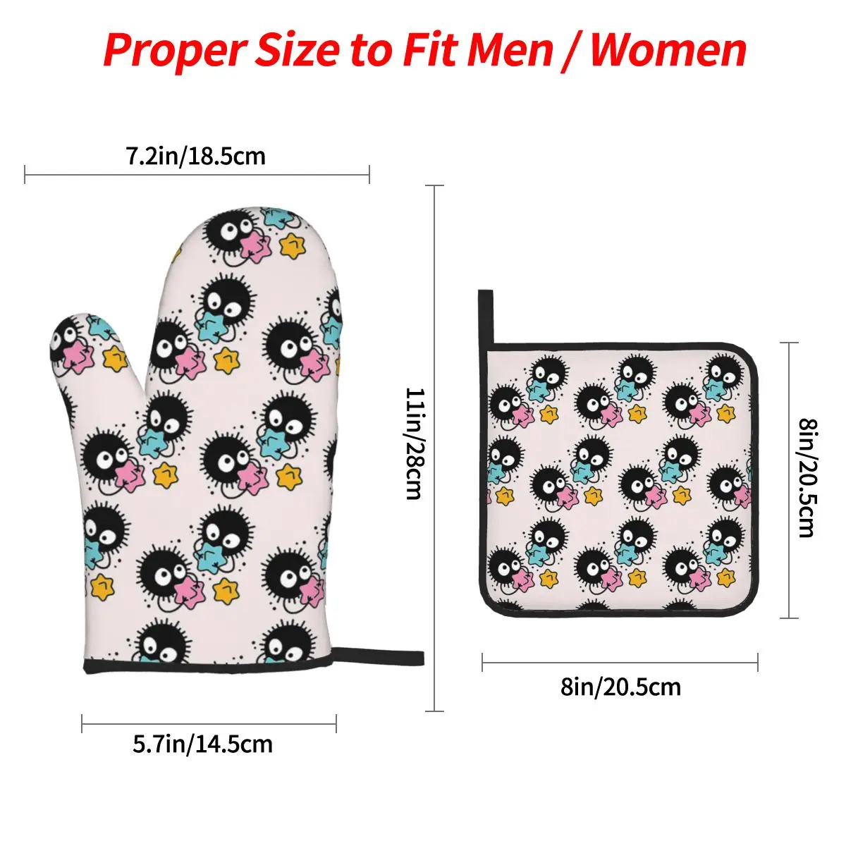 Soot Studio Ghibli Oven Mitts and Pot Holder Sets of 4 for Baking Kitchen Cooking Grilling Resistant Non-Slip Gloves