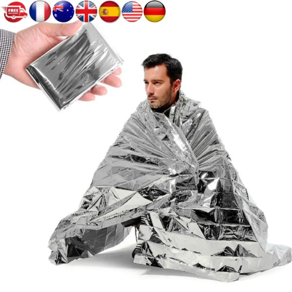 130x210 سنتيمتر بطانية الفضاء العملاقة لوازم الطوارئ بطانيات مقاومة للماء احباط مايلر بطانية حرارية للمشي الماراثون