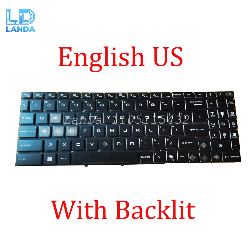 

Black Laptop Backlit Keyboard For MSI Vector 16 / 17 HX AI A2XW A2XWIG A2XWHG English US No Frame New