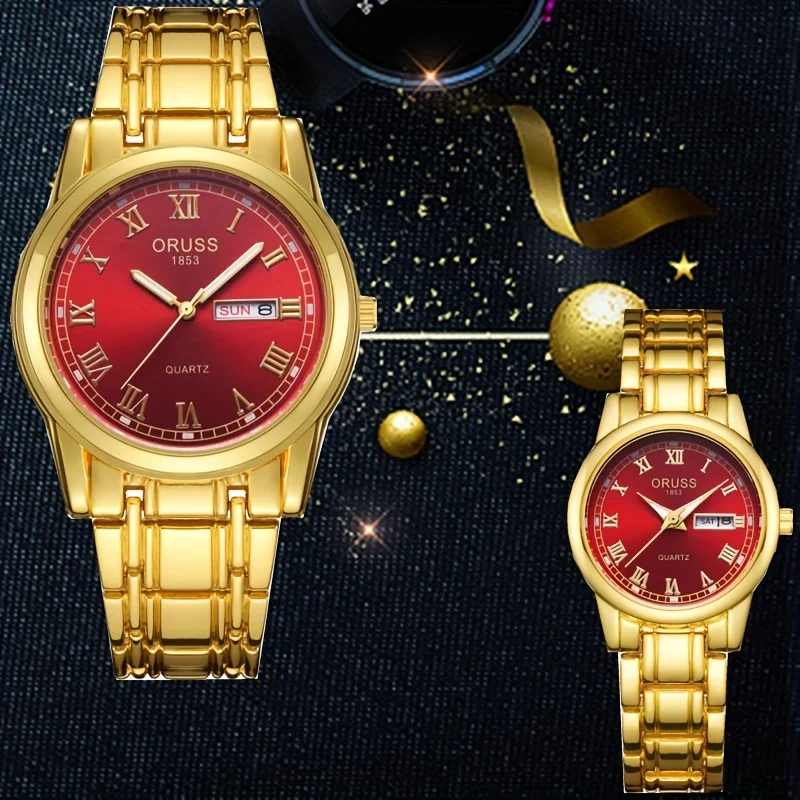 2pcs couple watches A pair of retro Chinese red Qixi Festival men's watch High-grade style women's watch durable gorgeous women'