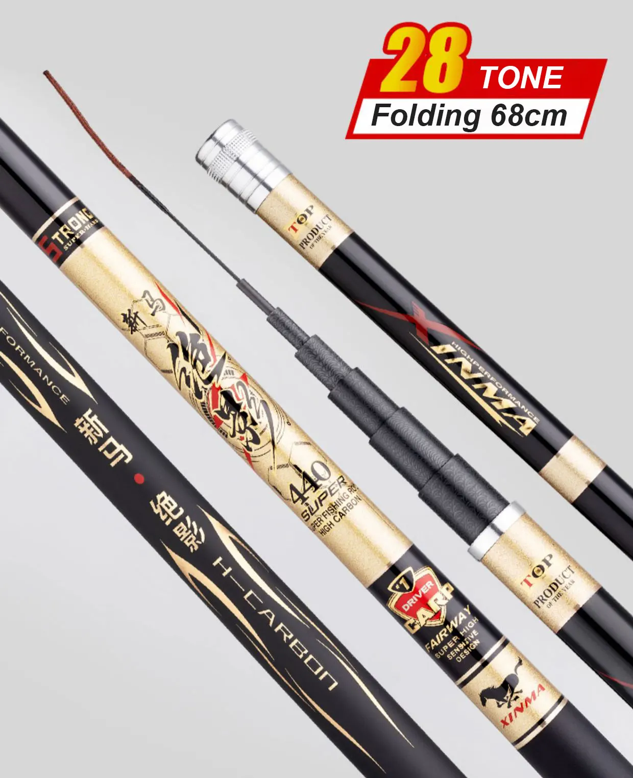 Short section stream rod nipple fine rod 28-19 tune carp fishing rod ultralight hard fishing rod carbon hand rod folding 68cm