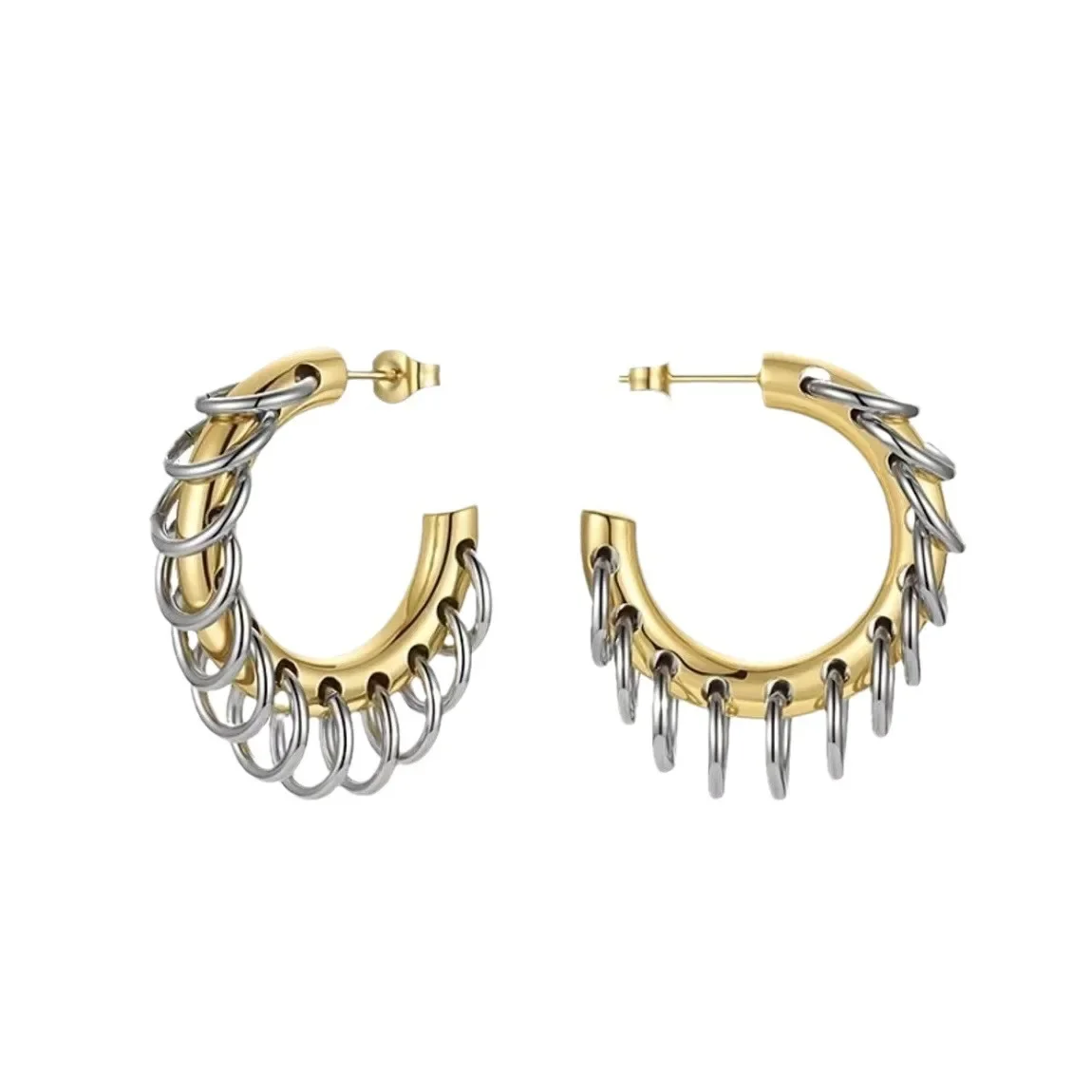 Big Multiple Round Chains Hoop Earrings