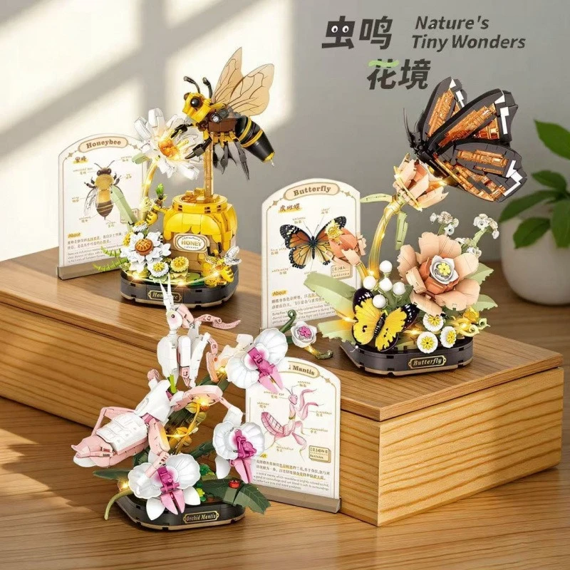 

Вечный букет цветов, орхидея, пчела, детская развивающая игрушка из строительных блоков, декоративный подарок