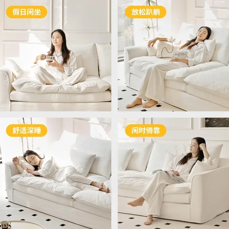 French cream style living room small apartment modern simple wabi-sabi wind removable and washable linen sofa
