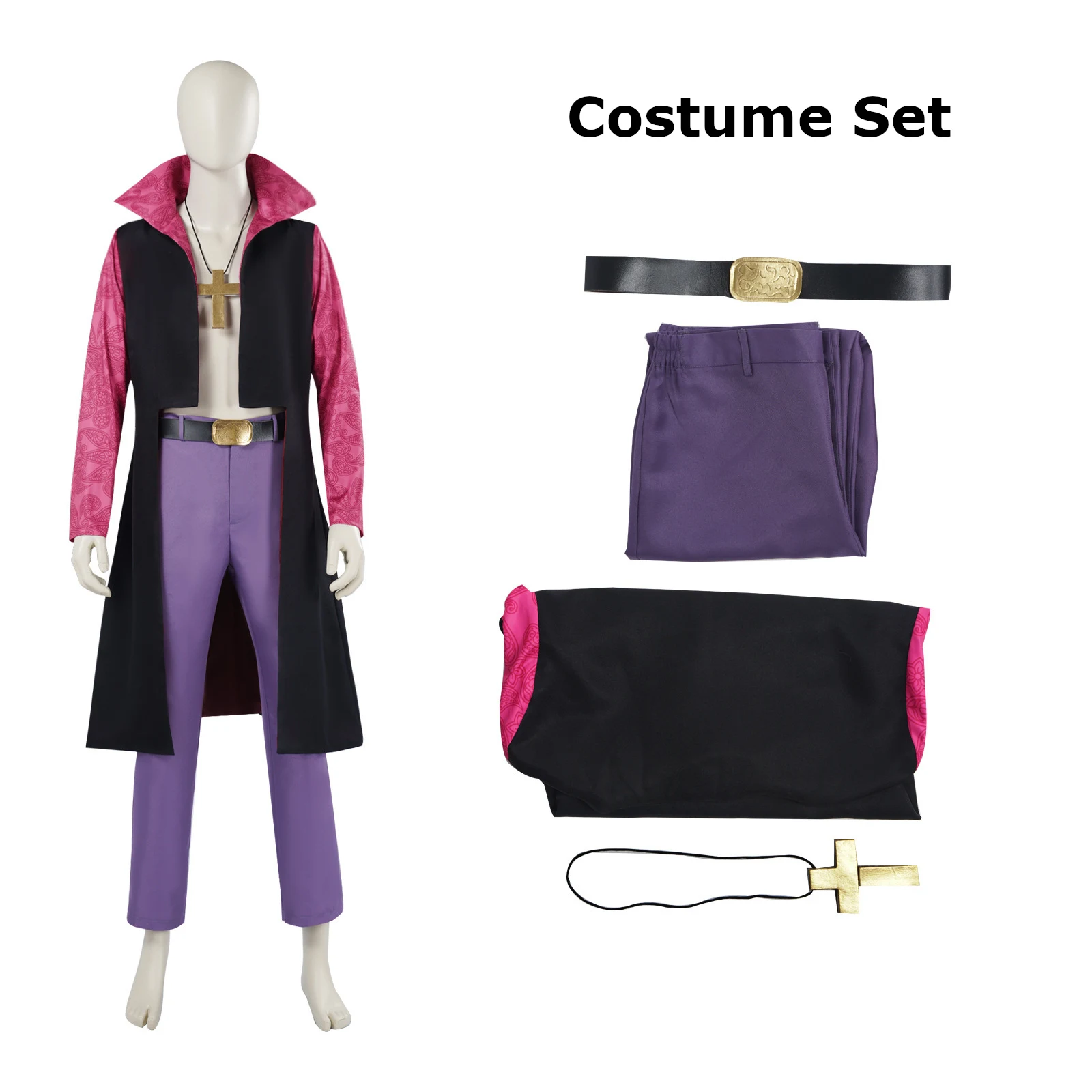 Greatest Swordsman Dracule Mihawk Cosplay Costume Hawk Eyes Juracule Outfits Men’s Medieval Gothic Coat Set Halloween Party