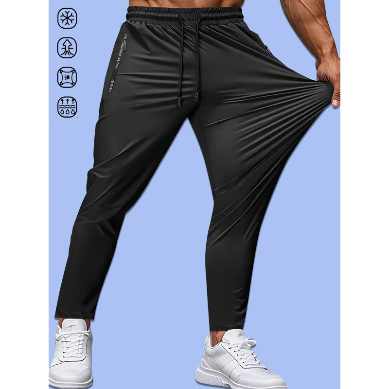 Men's Casual Pants High Elastic Fiber Drawstring Zipper Pocket Quick Dry Sports Pants Baggy Joggers Football Hiking Man Fishing
