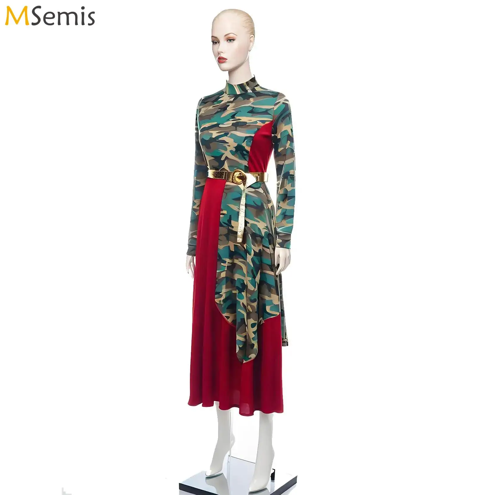 

Women Camouflage Print Dress Long Sleeve Irregular Modern Lyrical Dance Liturgical Worship Church Choir Praise Robe Gown Perform