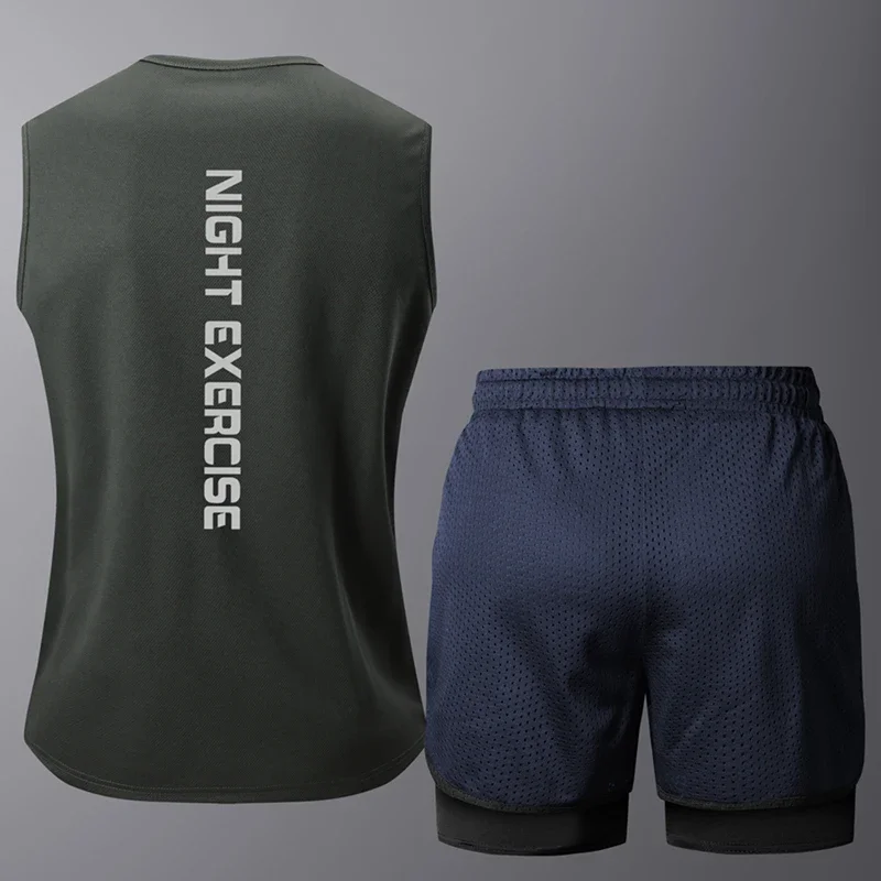 

Sport Suits Men Summer Thin Quick Drying Vest+shorts Man's Set Fitness Running Suit Two-piece Set Mesh Ventilation Tracksuit