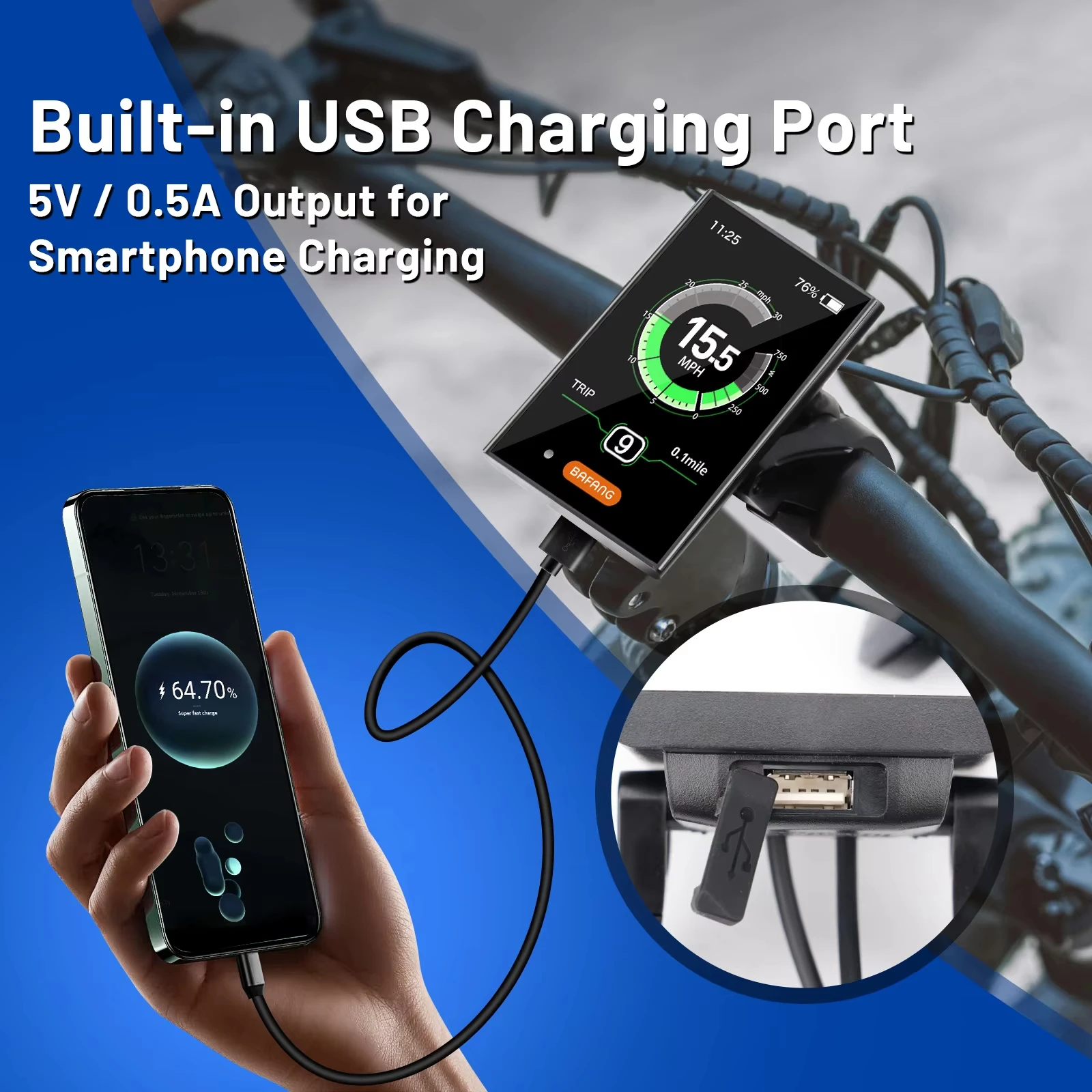 DPC18 Electric Bike Display with Speedometer USB Charging Port for Mid Drive Motor BBS01B BBS02B BBSHD  Display