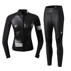 2mm Women Surfing Jacket Long Sleeve Split Diving Clothes Long Pants Swimsuit Scuba Dive Snorkeling Wetsuit Neoprene Swimwear