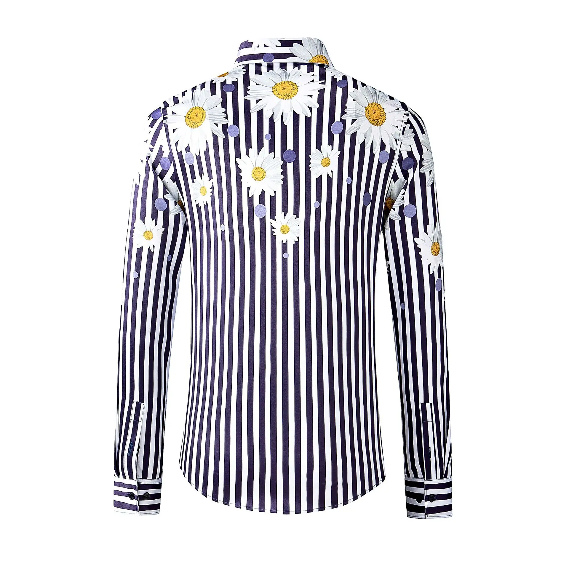 Spring new European and American style sunflower striped printed long sleeved men's fashion shirt men's clothing