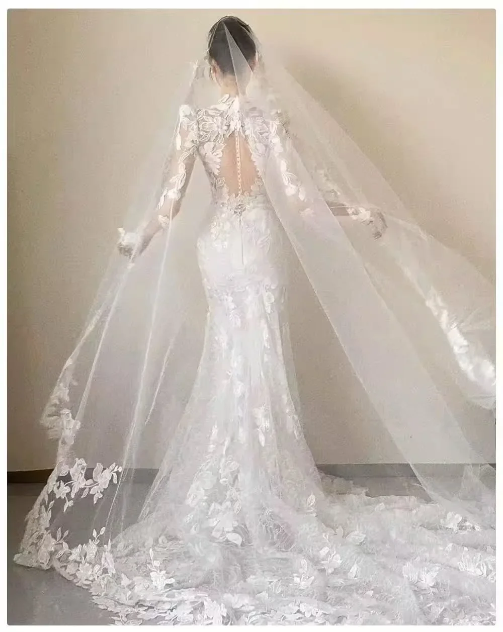 Jane Eyre فستان زفاف حورية البحر مزين حسب الطلب بأكمام طويلة ورقبة على شكل حرف v بدون ظهر فساتين زفاف لحفلات الزفاف فيستدو نوفيا