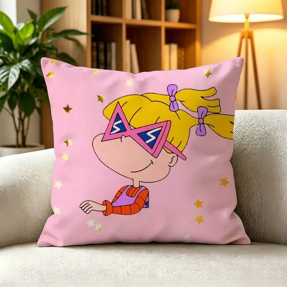A-Angelica Pickles Rugrats Cartoon  Square Double-Sided printed Pillow Case Bedroom Bedside Pillow Sofa Cushion Cover