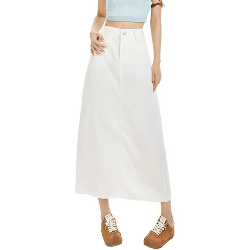 

Лето 2029, модные белые джинсовые юбки, женские винтажные макси-юбки с высокой талией, трапециевидной формы, свободная длинная джинсовая юбка, женская уличная одежда