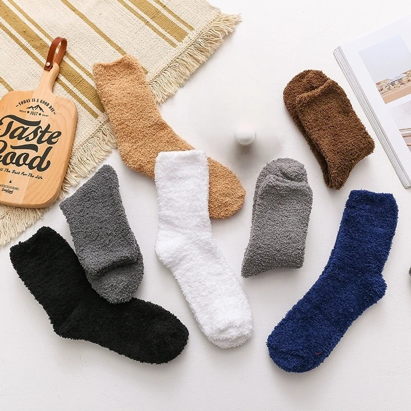 

Зимние мужские полуфлисовые носки, термокоралловый флис, однотонные, теплые, толстые, мягкие, средней длины, домашние носки для сна для женщин