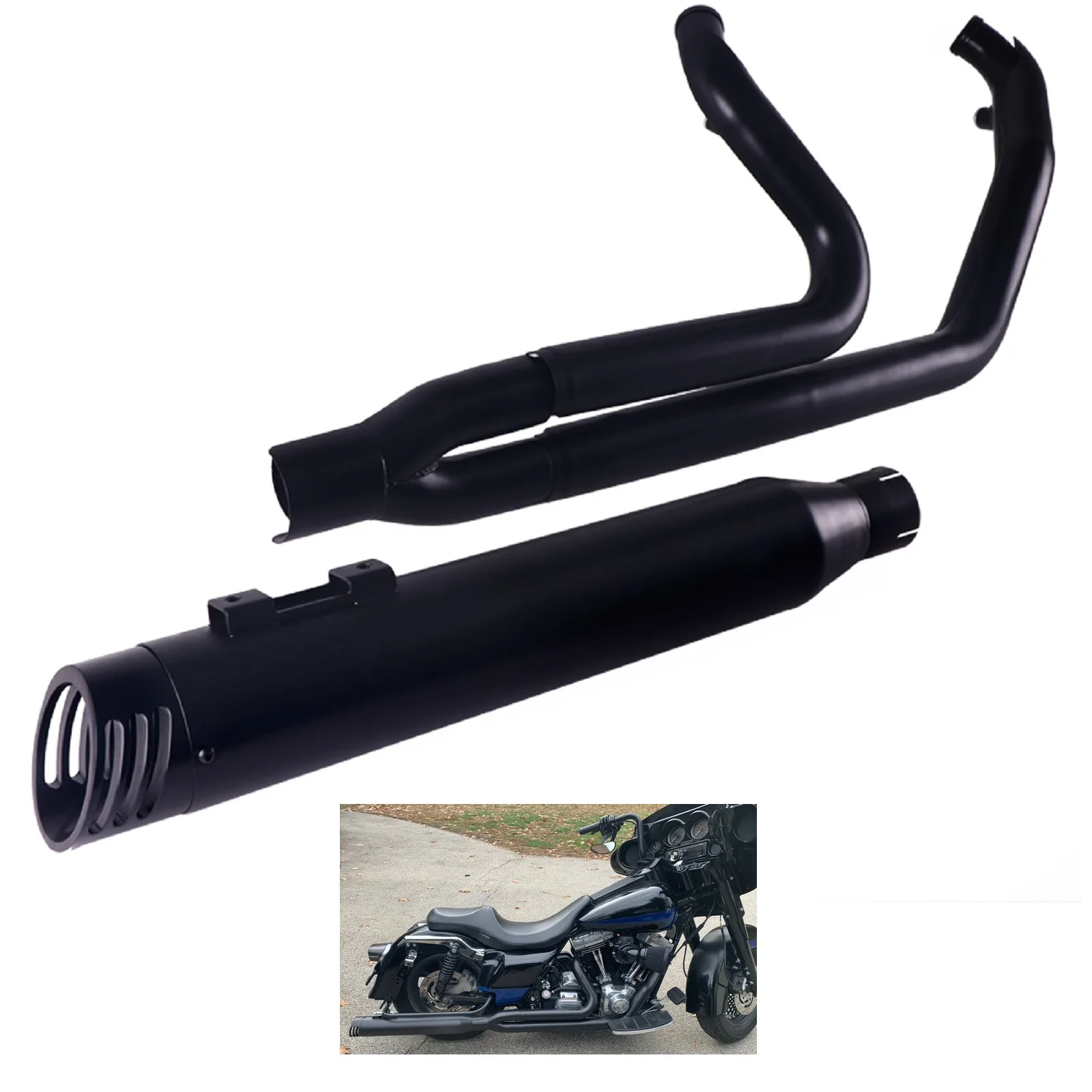 

SHARKROAD 2 into 1 Exhaust for Harley Touring 1995-2016 Models, Great Performance Exhaust Pipes for Harley Davidson-08B Black