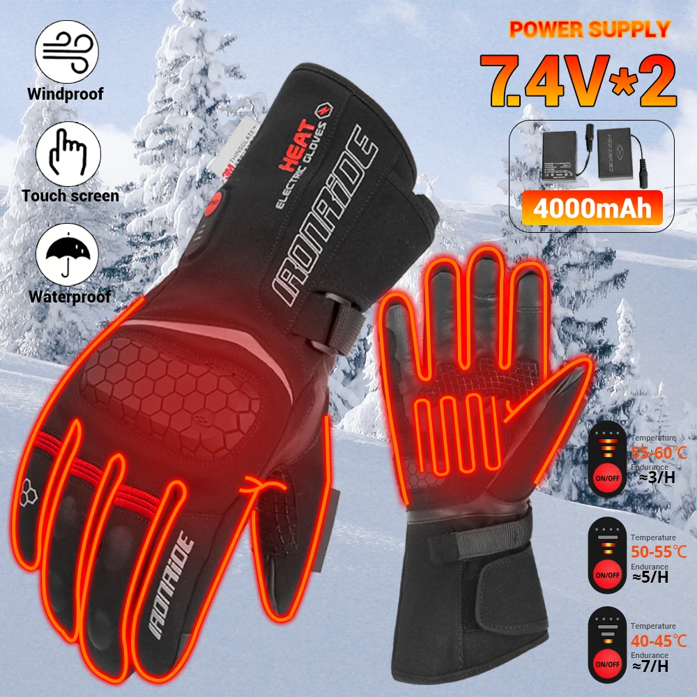 HEROBIKER Motorcycle Heating Gloves Battery Powered Moto Gloves Winter Waterproof Riding Gloves Outdoor Keep Warm Moto Equipment